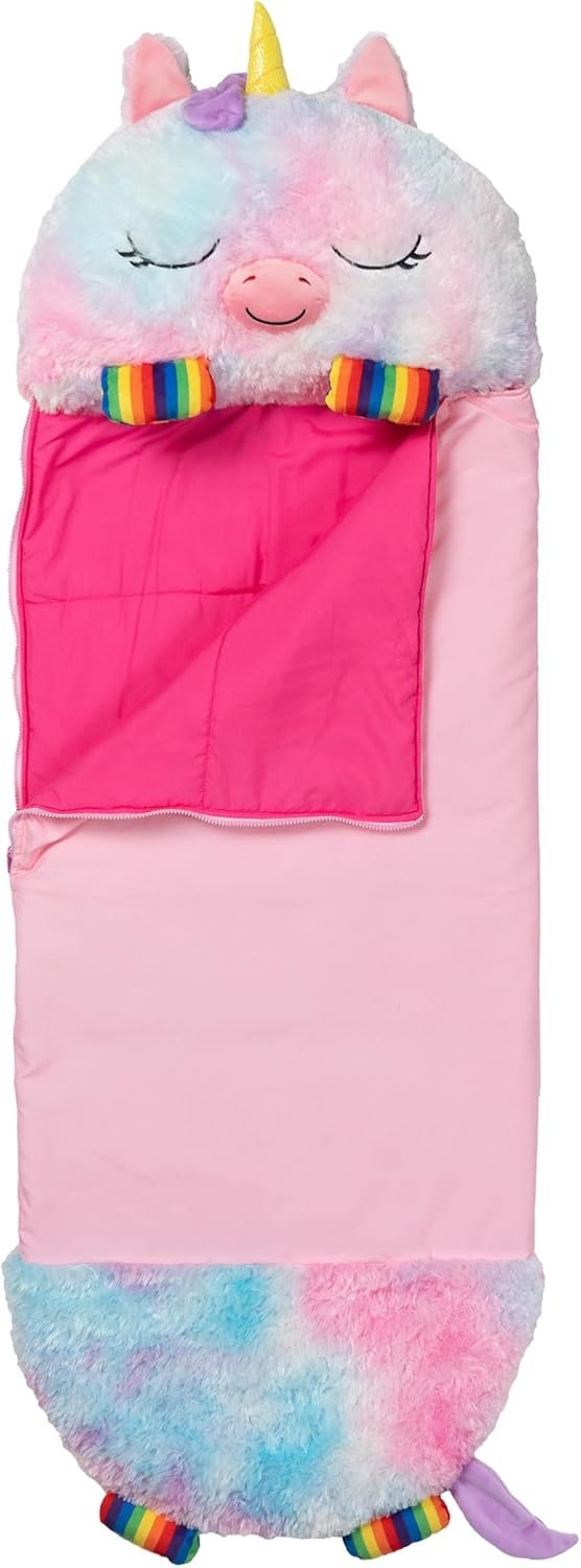 Pillow & Sleepy Sack: Large - Rainbow Unicorn - 66 x 30, 2-in-1: Plush Animal Opens Into Sleeping Bag, Soft Play Character, Kids 3+