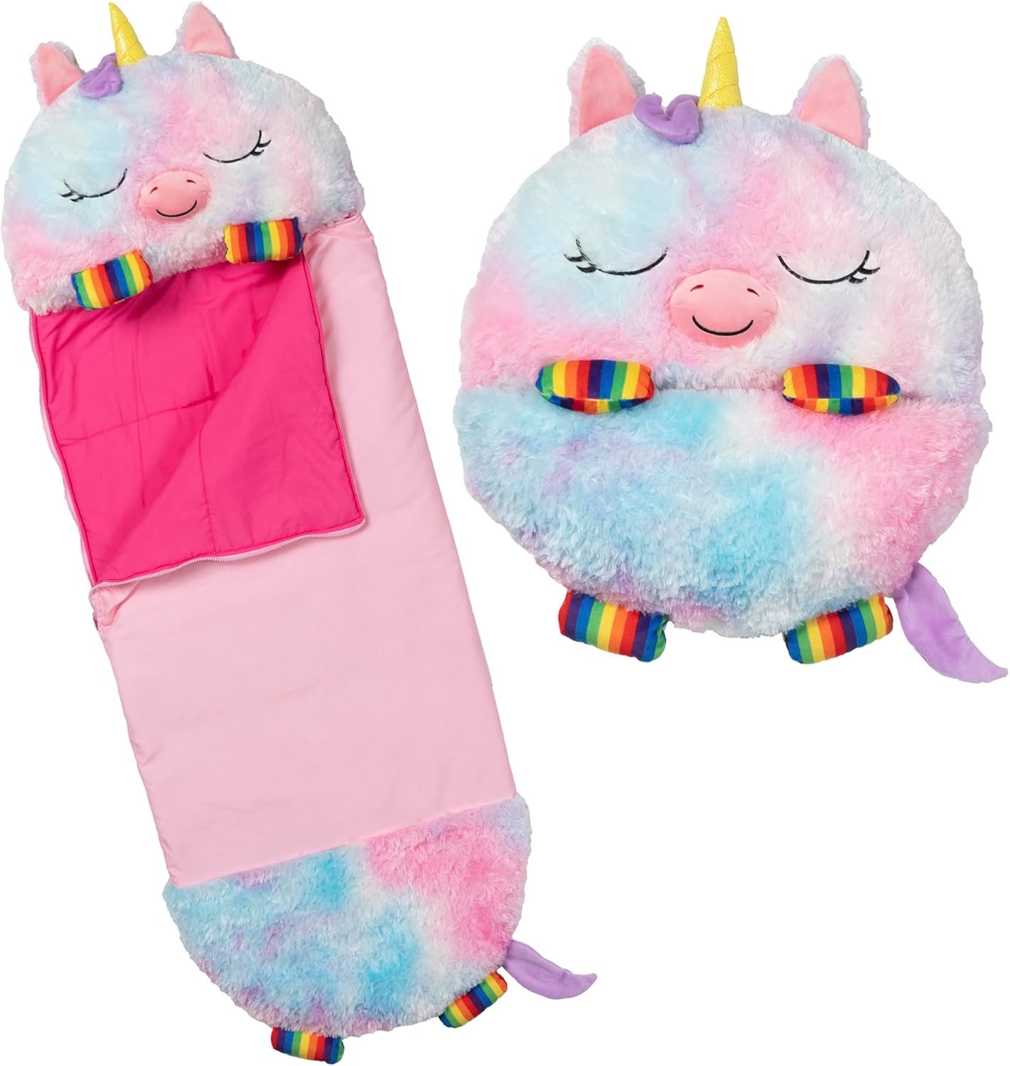 Pillow & Sleepy Sack: Large - Rainbow Unicorn - 66 x 30, 2-in-1: Plush Animal Opens Into Sleeping Bag, Soft Play Character, Kids 3+ - Image 2