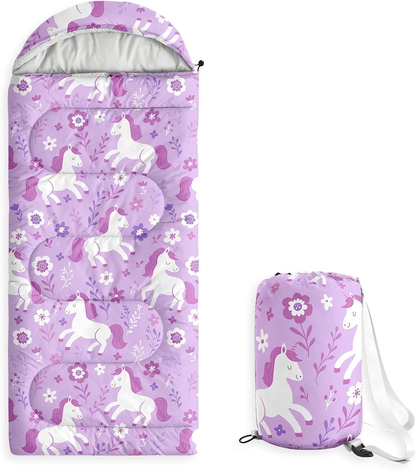 Unicorn Kids Sleeping Bag for Girls Toddlers, Camping in Warm Cold Weather, Backpacking Lightweight Compact Outdoor Liner for 3 Seasons Summer Spring Fall