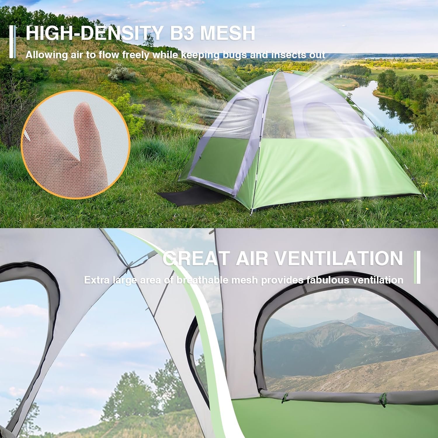 Camping Tent for 3-4 Person Lightweight Outdoor Hiking Tent with Rain Fly Camping Accessories for Family Camping Hiking Beach - Image 2